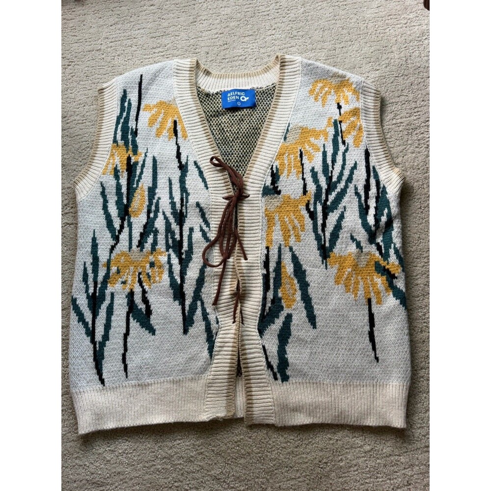Aelfric Eden Floral Knit Sweater Vest with Tie Front Size Small